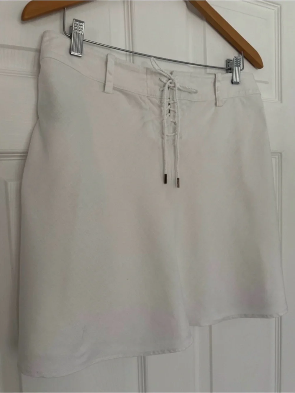 Vintage Rugby Ralph Lauren White Mini Skirt with Side Button and Lace-Up Back
